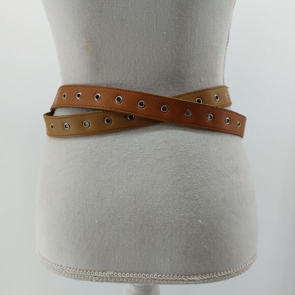 Womens Double Wrap Leather Belt Brown Boho One Size Grommet - Picture 7 of 10